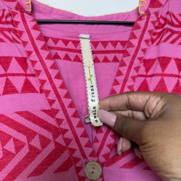 Anthropologie Uncle Frank Frankie Dress Medium Pink‎ Patchwork Boho Western - Picture 4 of 11